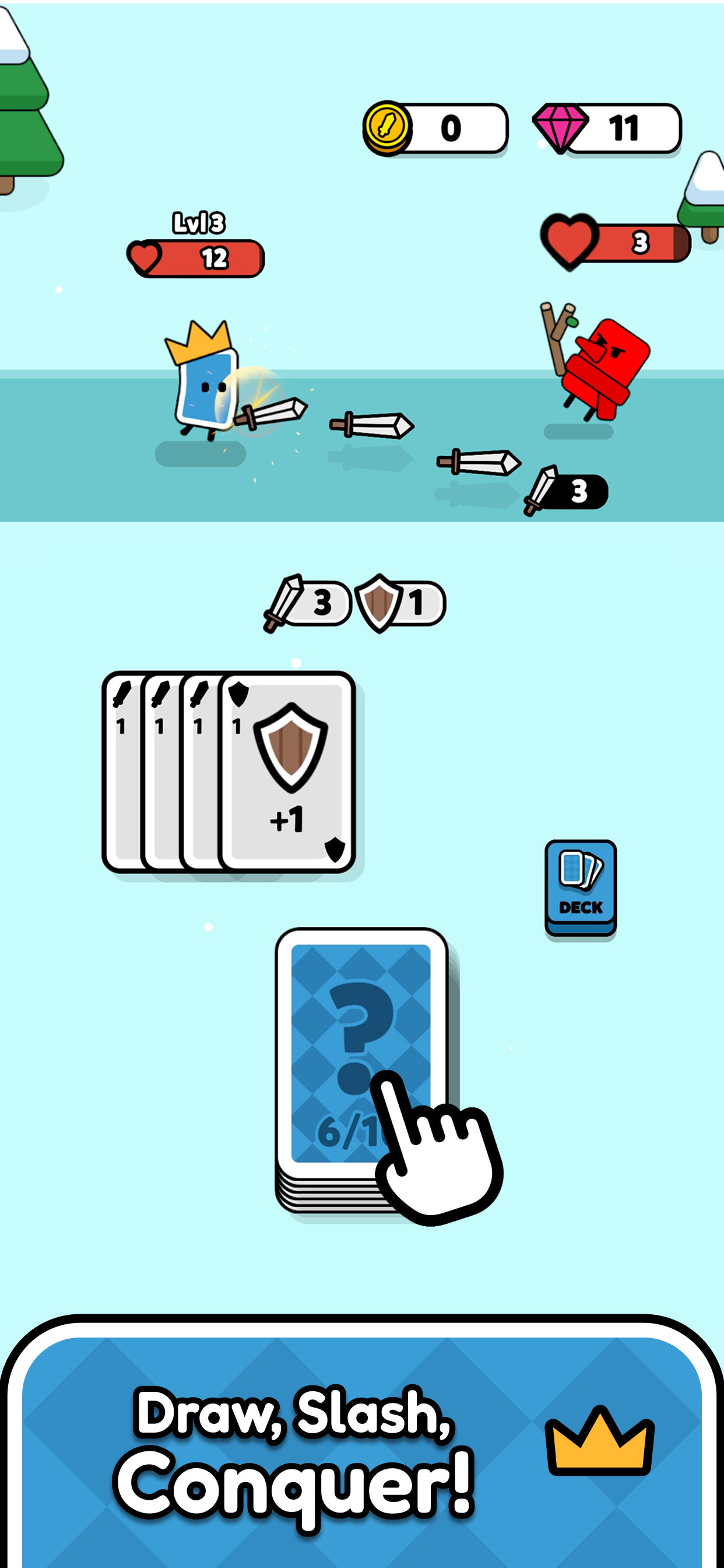 Drawing attack and defense cards during a Cards King battle
