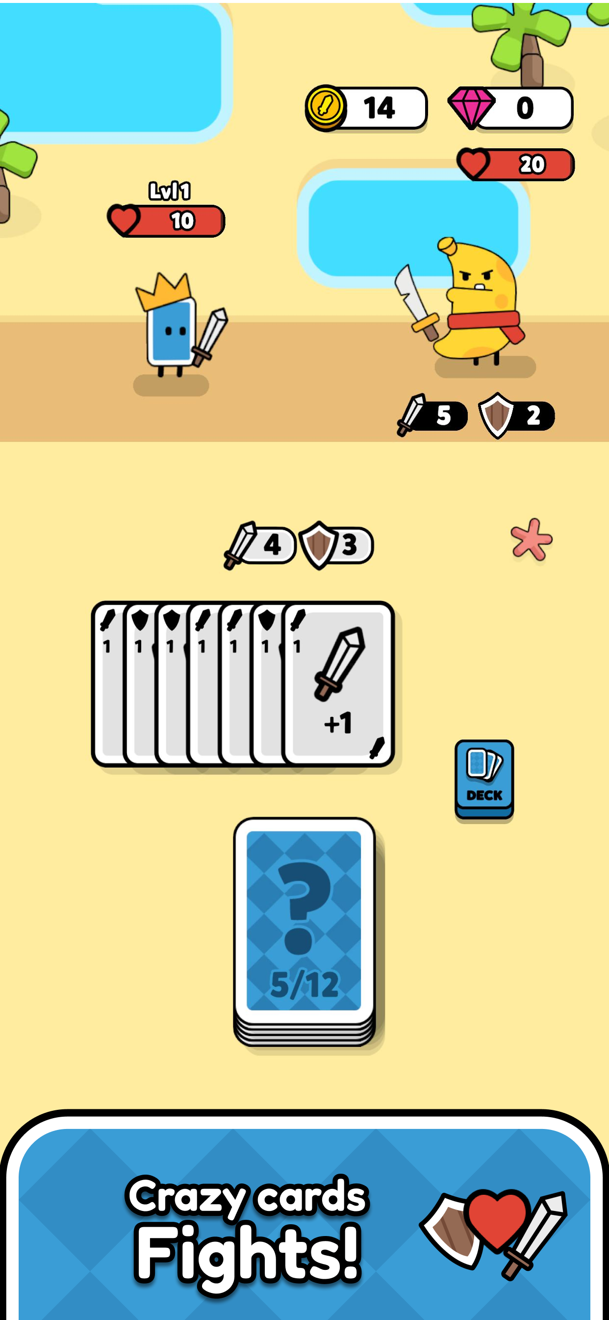 A battle against a banana swordsman in Cards King