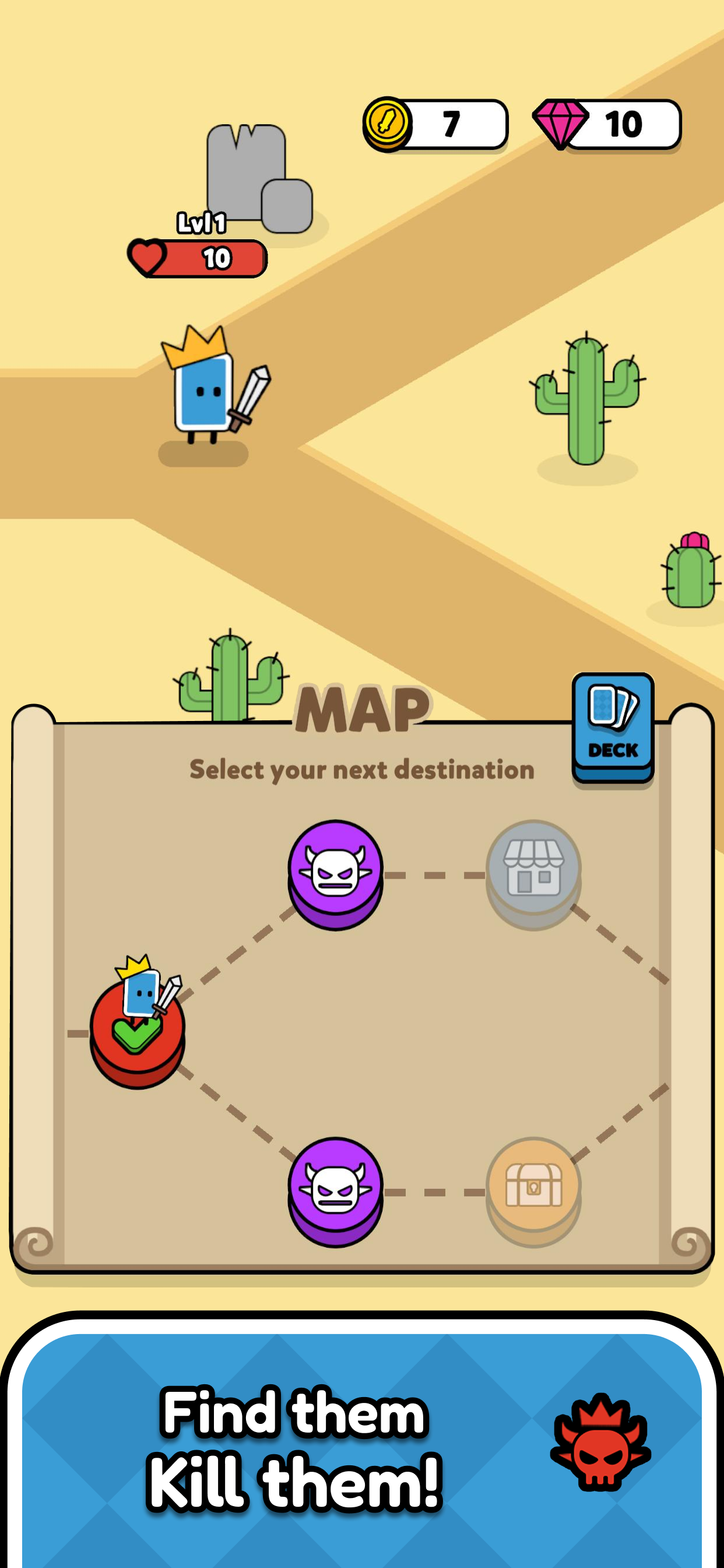 Choosing the next destination on the Cards King adventure map